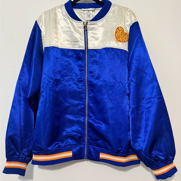 Blue and White Bomber Disney Jacket With Patch - Picture 1 of 5
